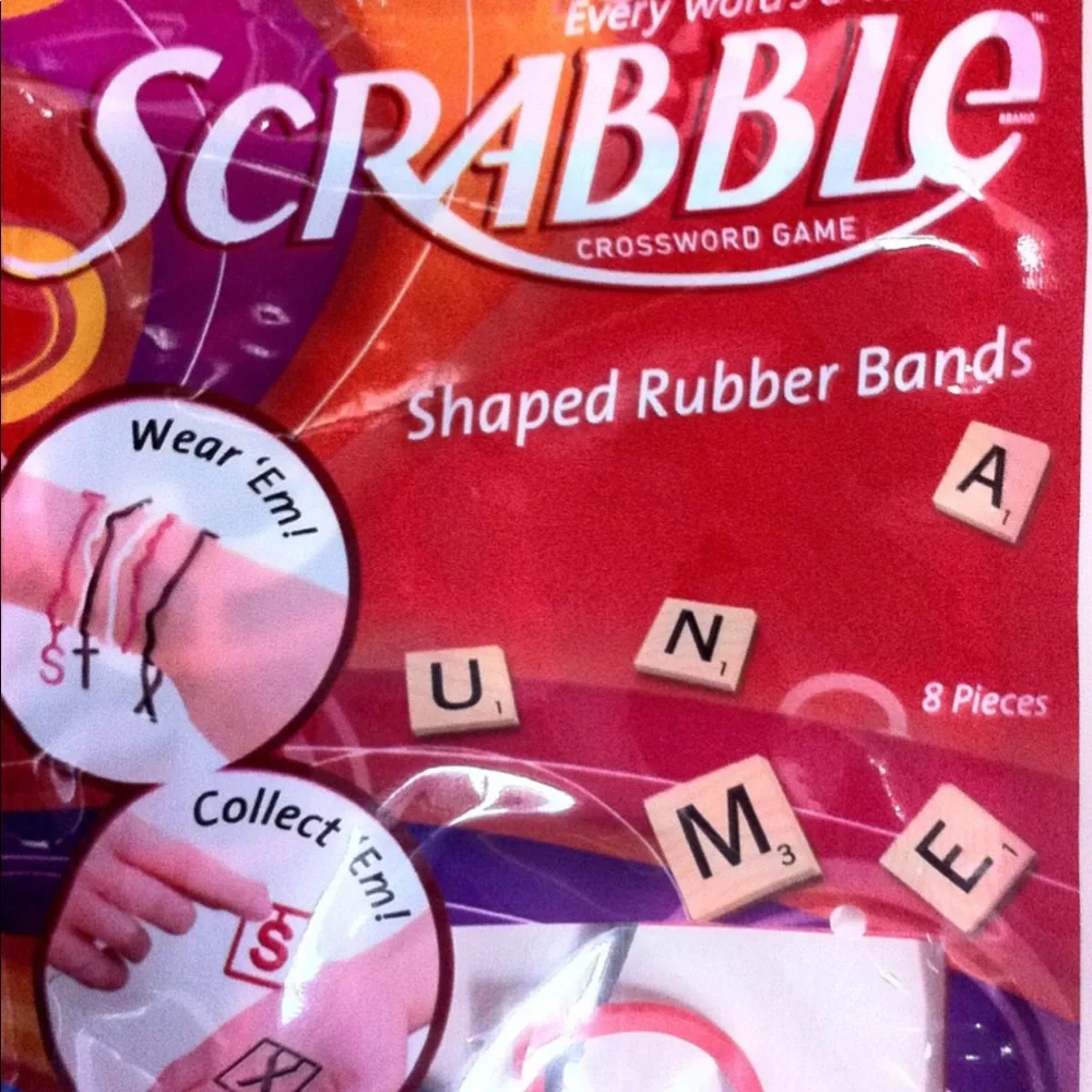 Googly Scrabble Shaped Rubber Band Bracelets 5 packs of 8 each NEW Sealed RARE